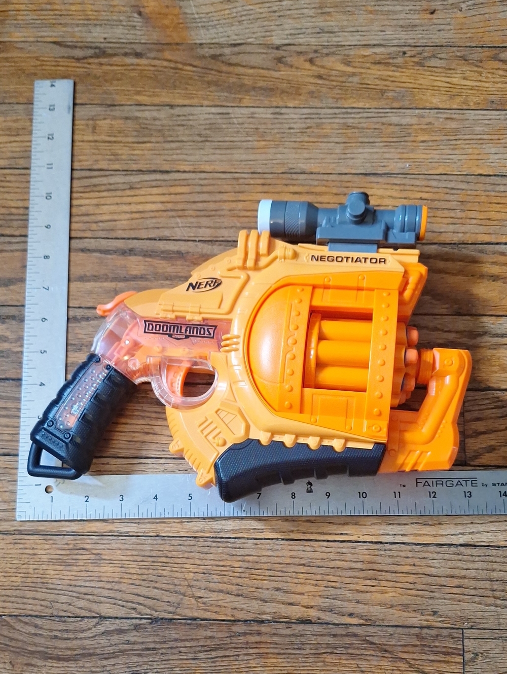 Nerf Doomlands Negotiator Orange Toy Blaster with Gray Scope